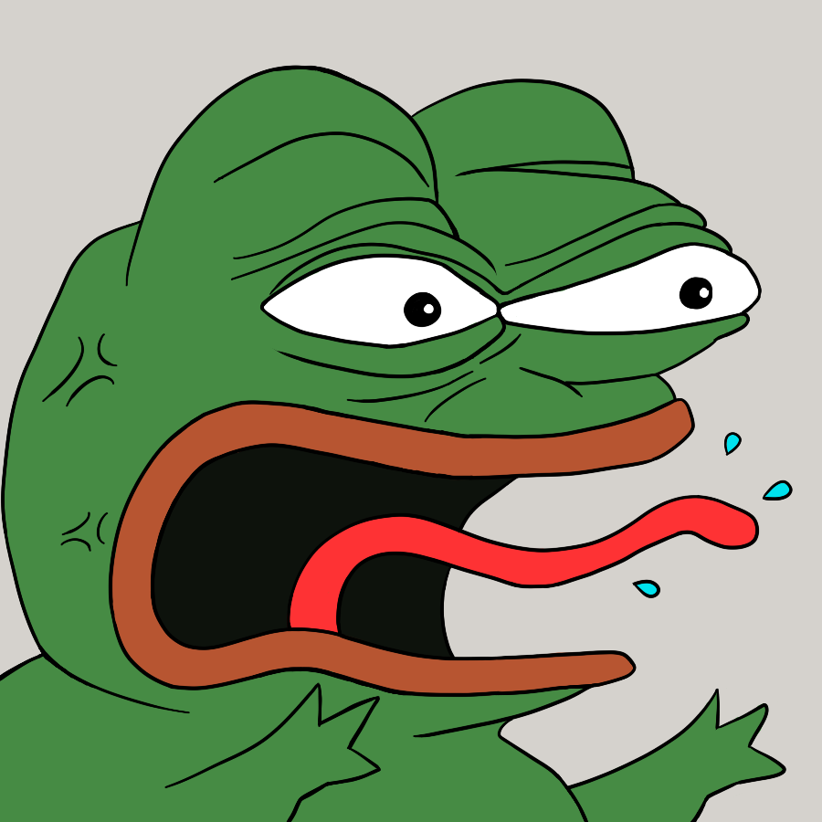 입을 크게 벌리고 양손을 내밀며 화내는 페페